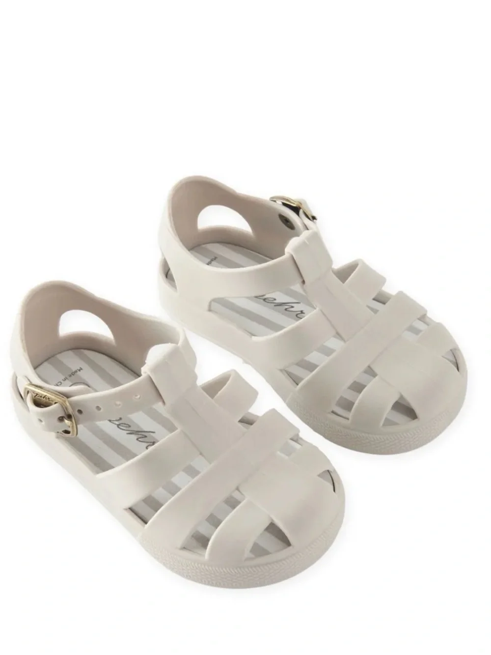 Kids White Jelly Fisherman Sandals with Gold Buckle Accent
